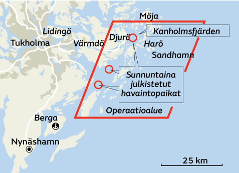 Tukholman saaristossa on tehty useita havaintoja vedenalaisesta toiminnasta