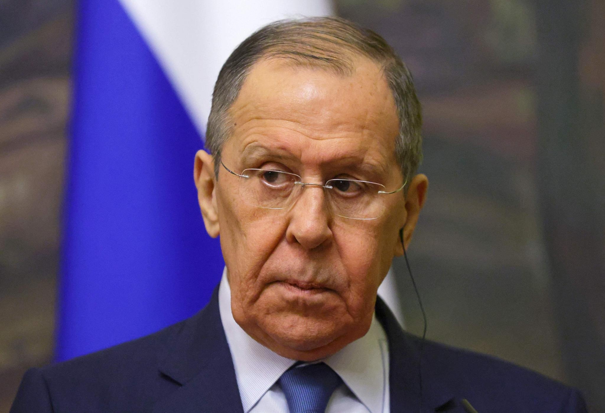 Sergei Lavrov 14. päivä maaliskuuta Moskovassa tiedotustilaisuudessa.