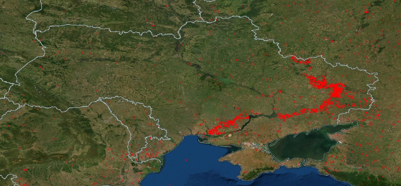 Tulipalokartta Ukrainasta – kuvakaappaus Nasan nettisivuilta