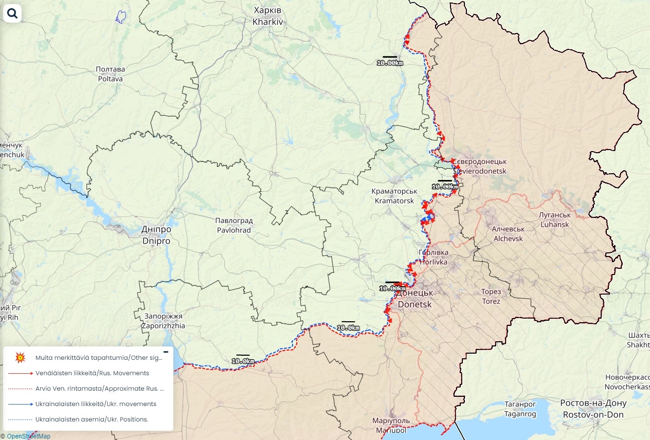Itä-Ukrainan rintamatilanne 15. maaliskuuta 2023.