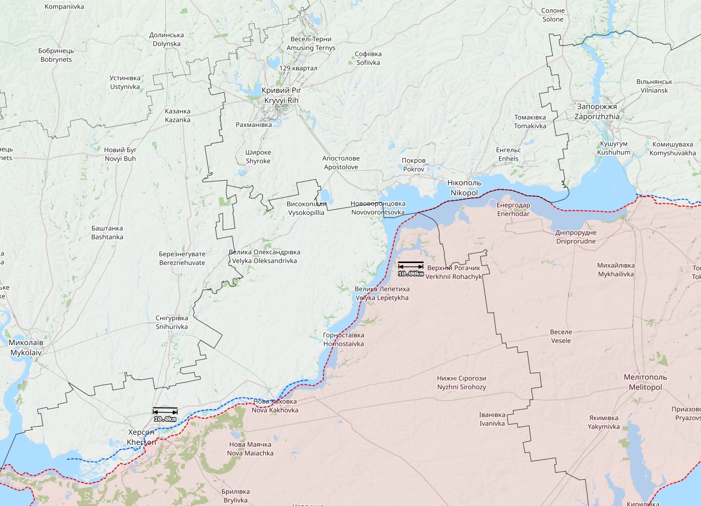 Rintamatilanne Etelä-Ukrainassa Hersonin ja Zaporizhzhjan välisellä alueella 7. huhtikuuta 2023. Kartta: The War in Ukraine -tilannekartta (Emil Kastehelmi/John Helin/Eerik Matero & OSINT-tiimi).