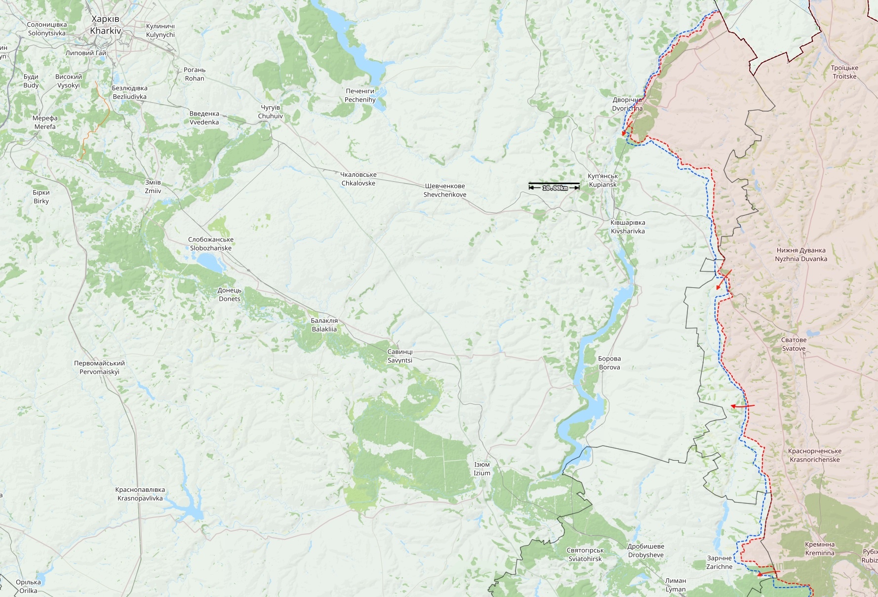 Kupjanskin aluen rintamatilanne 18.7.2023.