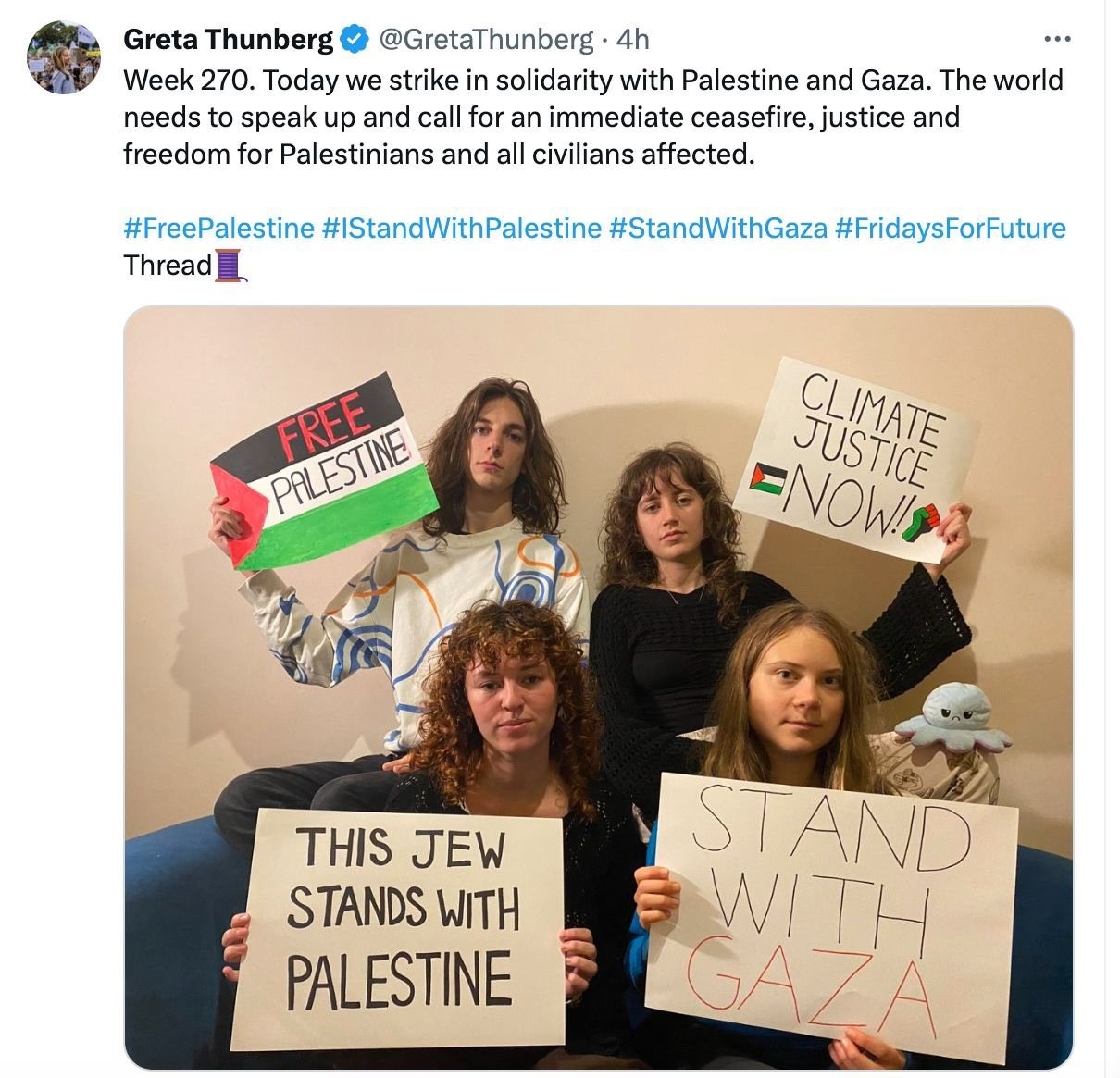 Greta Thunbergin julkaisema kuva aiheutti kritiikkiä antisemitismistä.