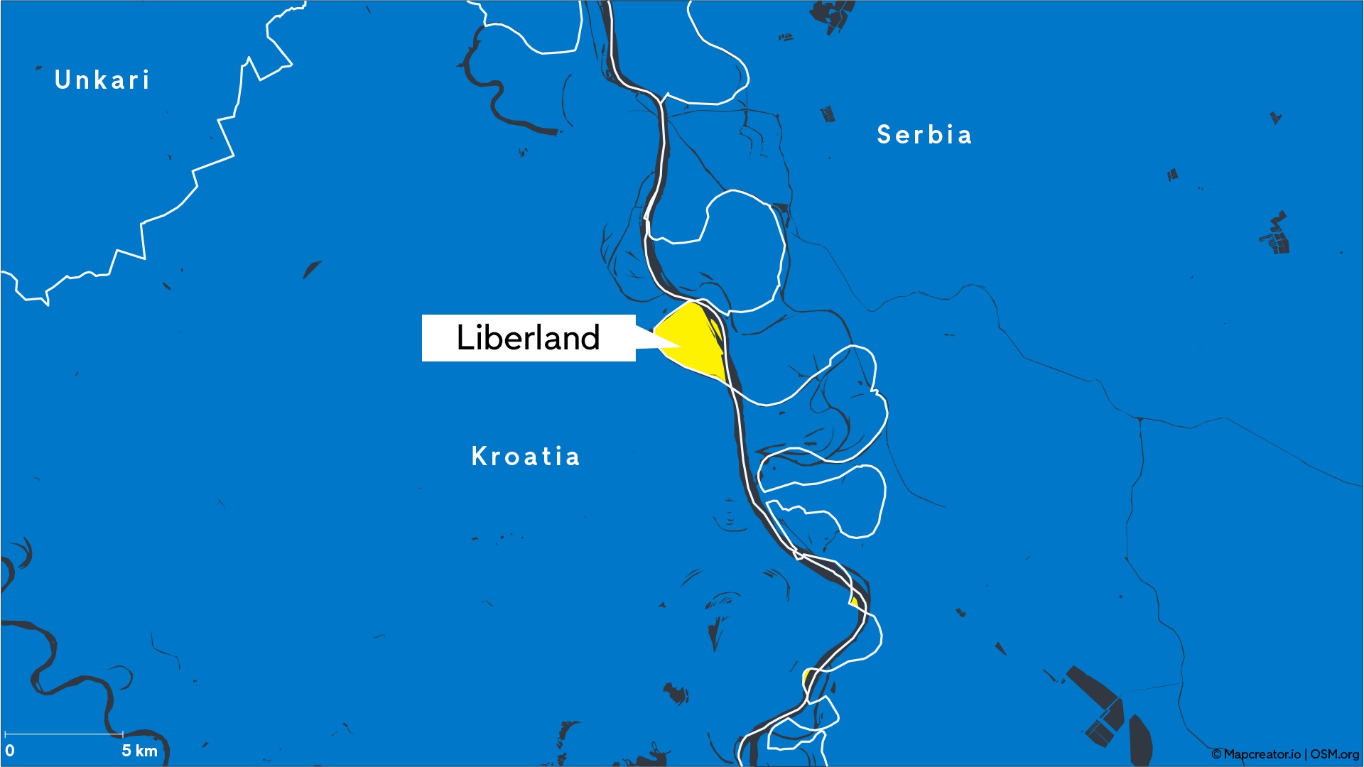 Mikrovaltio Liberland sijaitsee Kroatian ja Serbian rajalle jäävällä ei-kenenkään-maalla.
