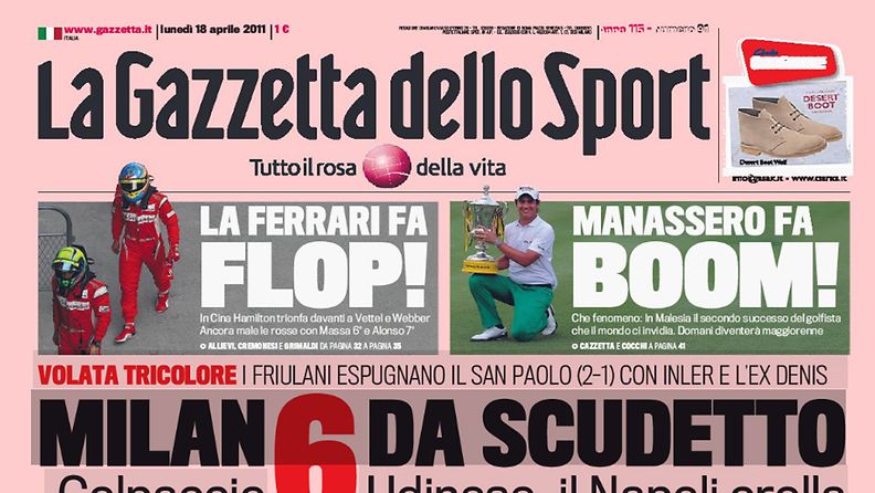 Gazzetta dello Sport totesi etusivullaan Ferrarin flopanneen pahasti.
