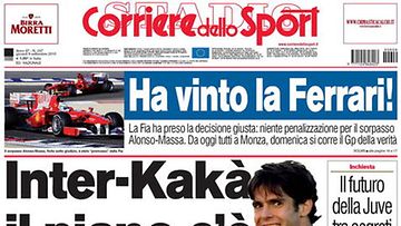 Corriere dello Sportin etusivu 9.9.
