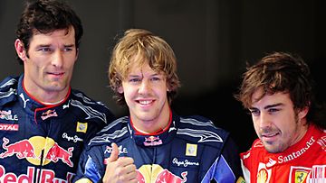 Mark Webber, Sebastian Vettel ja Fernando Alonso, Photo: Clive Mason/Getty Images