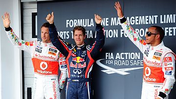 Unkarin GP:n aika-ajon kärki Vettel, Hamilton ja Button