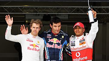 Webber, Vettel ja Hamilton, Photo: Malcolm Griffiths Getty Images Sport