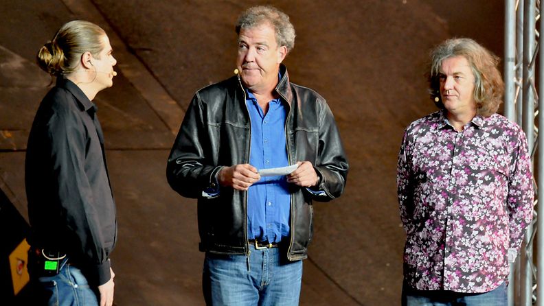 Jussi Heikelä, Jeremy Clarkson ja James May Tope Gear Live -show’ssa Helsingissä 23.11.2012.