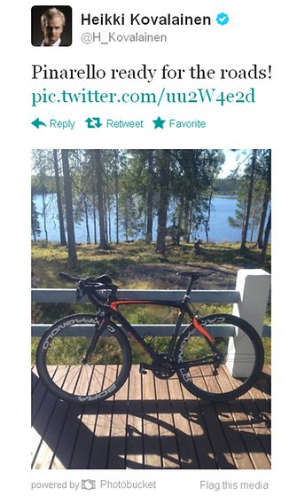 Heikki Kovalainen julkaisi kuvan menopelistään. Kuvakaappaus Kovalaisen Twitter-sivustolta.