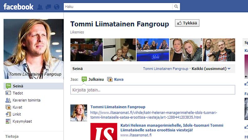 Tommi Liimatainen on saanut nyt omat Facebook-sivut.