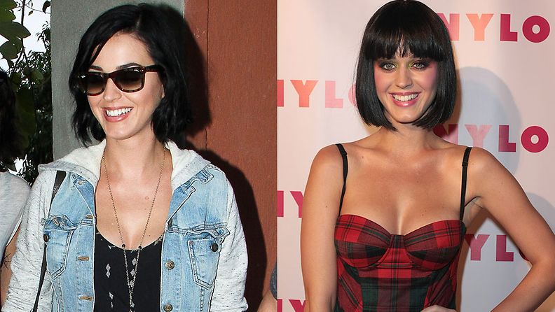 Katy Perry heinäkuussa 2012 ja huhtikuussa 2009.