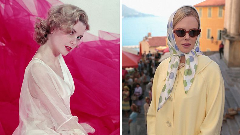 Grace Kelly ikuistettuna 50-luvun alussa ja Nicole Kidman ruhtinattaren roolissa tulevassa elokuvassa.