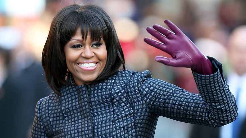 Michelle Obama miehensä virkaanastujaisissa tammikuussa 2013. 