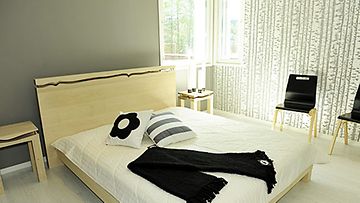 Sami-talon makuuhuone Kuopion asuntomessuilla 15. heinäkuuta 2010. Kuva: Lehtikuva.