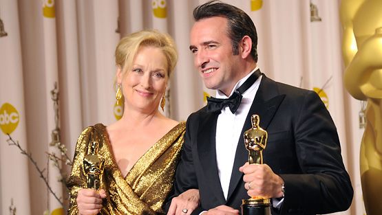 Meryl Streep ja Jean Dujardin Oscar-gaalassa 2012