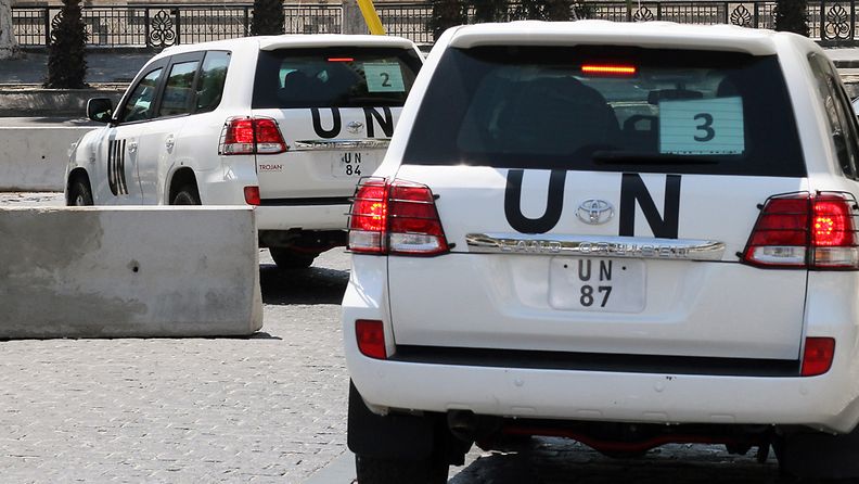 YK:n tarkastajat ovat poistumassa Syyriasta 30.8.2013. Tarkastajat etsivät todisteita kemiallisten aseiden käytöstä Damaskoksen lähettyvillä.