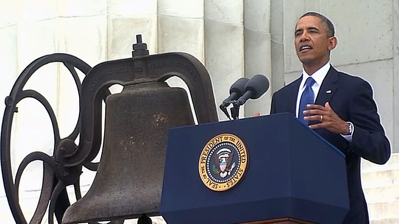 Presidentti Barack Obama puhui samalla paikalla kuin Martin Luther King 50 vuotta sitten. 