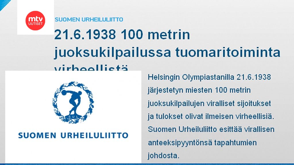 Urheiluliitolta virallinen anteeksipyyntö tuomarivirheestä vuonna 1938 -  