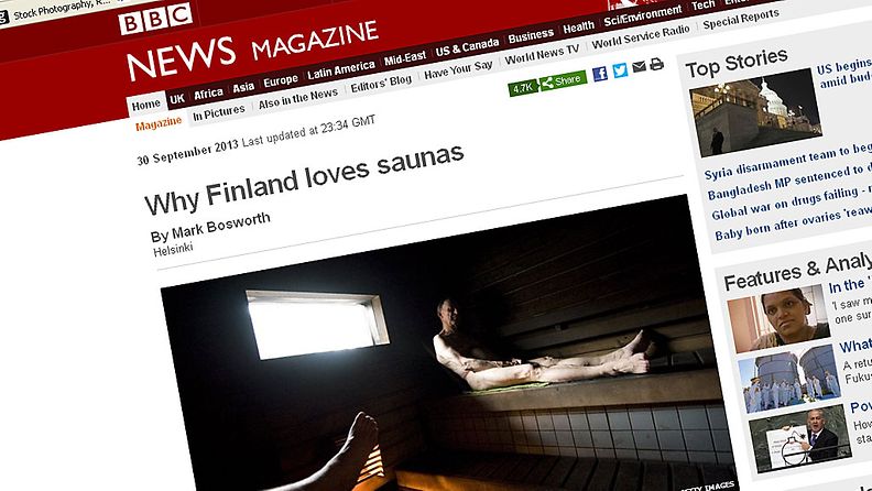 BBC perehdyttää suomalaiseen saunaan. Kuvakaappaus BBC:n sivuilta.