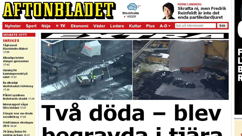 Kuvakaappaus Aftonbladetin sivuilta.