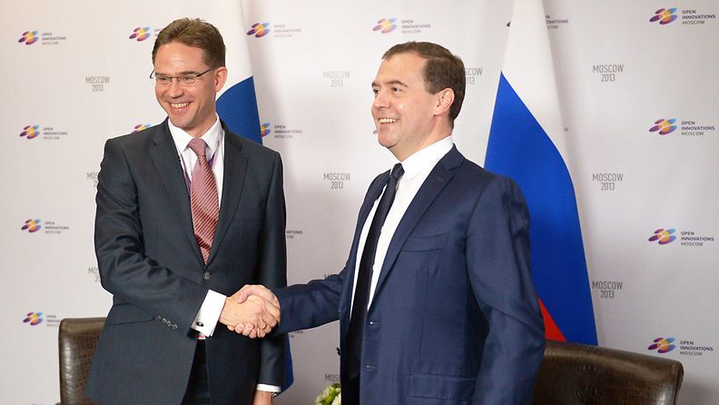 Pääministerit Jyrki Katainen ja Dmitri Medvedev tapasivat Moskovassa 31. lokakuuta 2013.