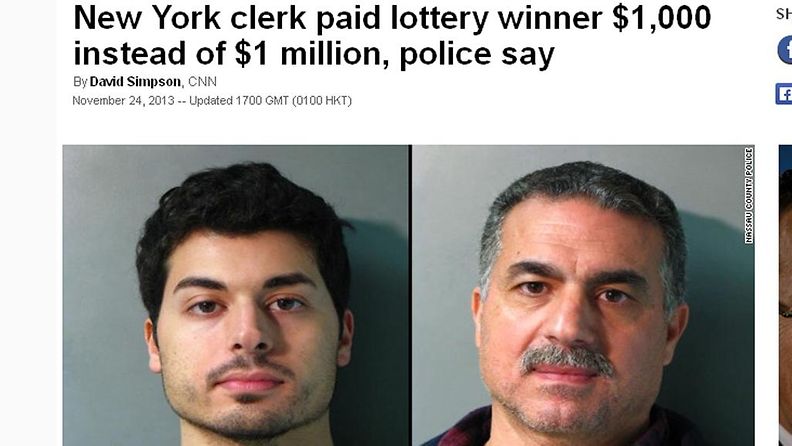 Karim Jaghab (vas) ja hänen Nabil Jaghab ovat syytettyinä siitä, että nämä yrittivät huijata lottoajalta miljoonavoiton. Kuvakaappaus CNN:n sivuilta.