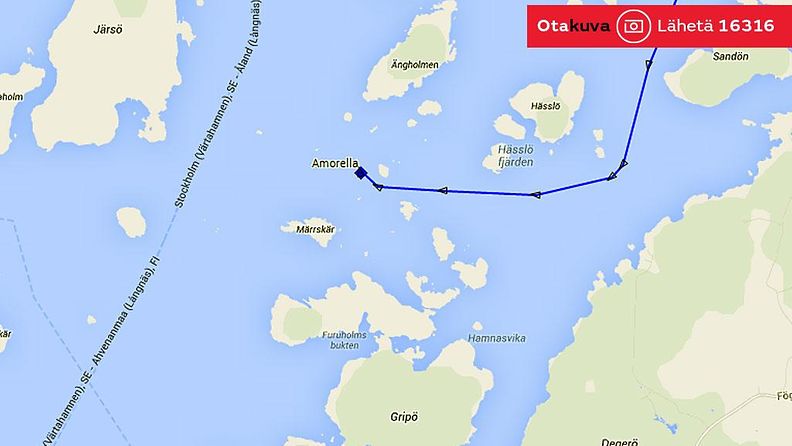Viking Linen Amorella-alus ajoi karille noin tunnin matkan päässä Maarianhaminasta.