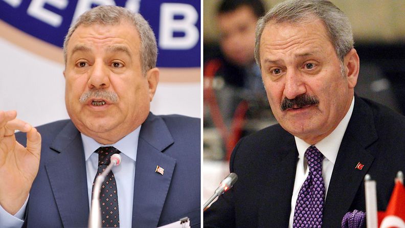 Vasemmalla eronnut Turkin sisäministeri Muammer Guler ja oikealla eronnut talousministeri Zafer Caglayan.