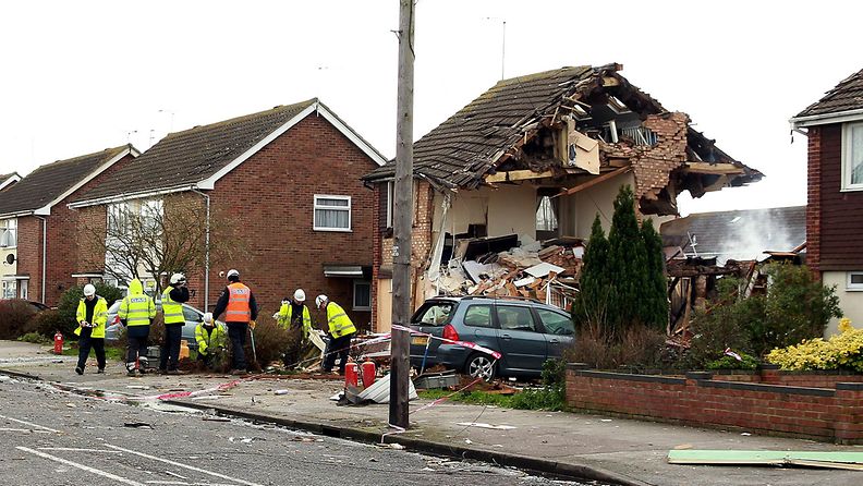 Kaasuräjähdys tuhosi asuintaloja Clactonissa Essexissä 5. lokakuuta 2014.