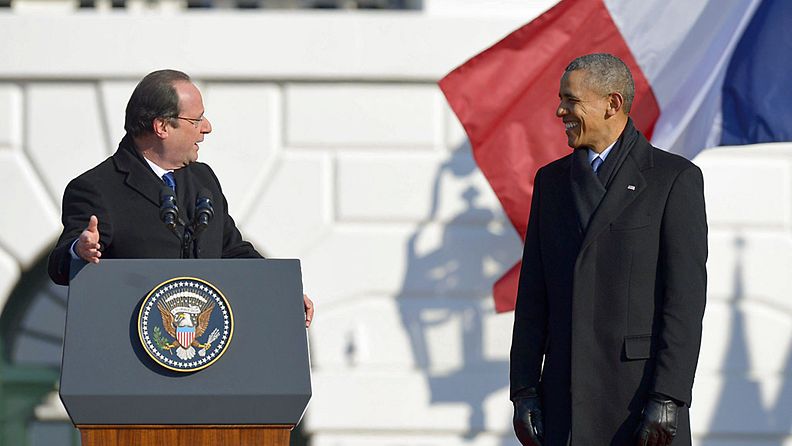 Barack Obama isännöi Francois Hollandea Yhdysvalloissa.