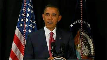 Yhdysvaltain presidentti Barack Obama pitämässä puhetta Libya-operaatiosta. Yhdysvallat ei lähetä maajoukkoja Libyaan.
