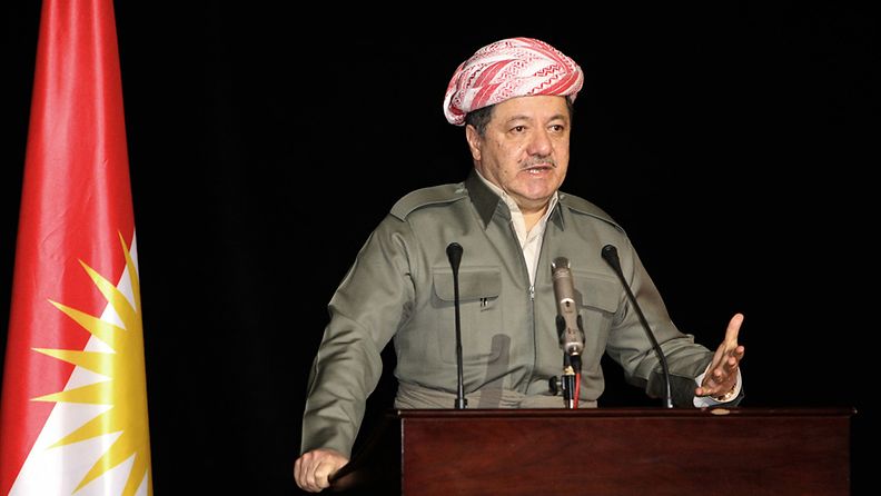 Kurdistanin alueen presidentti Massoud Barzani puhuu kurdien kokouksessa Arbilissa 28.1.2012.