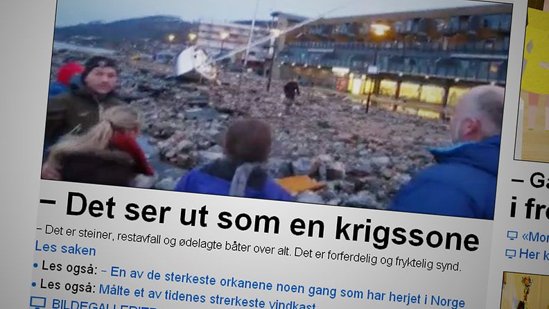 Norjan yleisradioyhtiö NRK kuvaa verkkosivuillaan Dagmarin tuhoja.