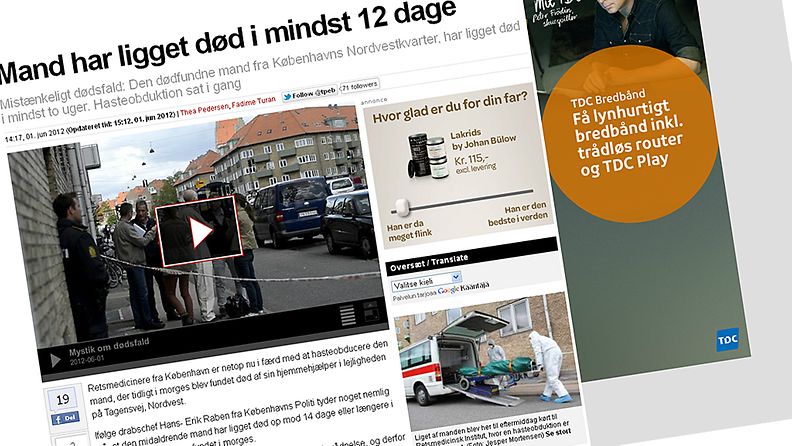 Extra Bladet kertoi suomalaismiehen kuolemasta 1.6.2012. 