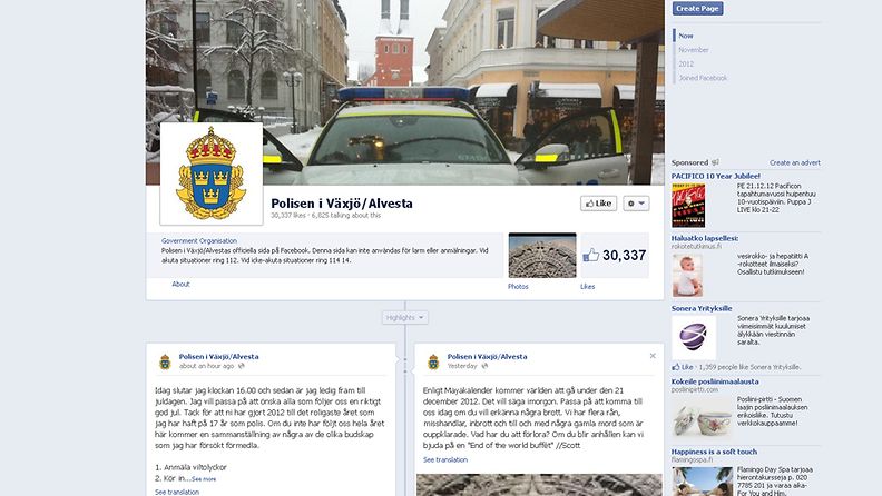 Växjön poliisin leikkisä Facebook-päivitys