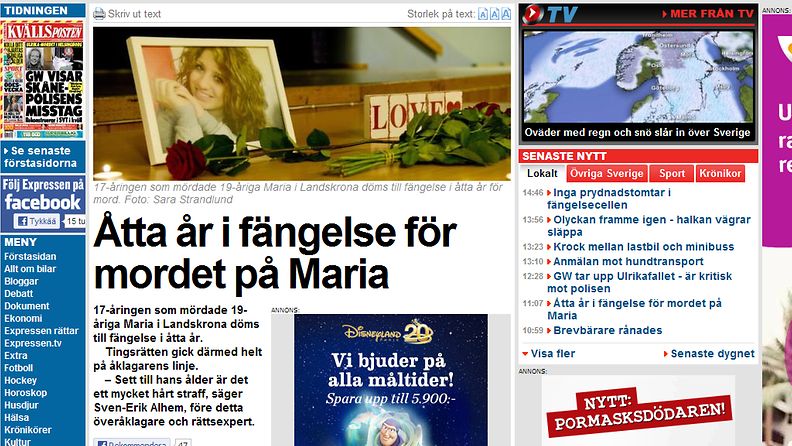 Kuvakaappaus ruotsalaisen Expressen-lehden nettiuutisesta.