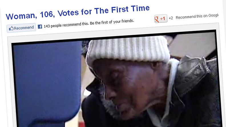 106-vuotias Gladys Miller kävi ensi kertaa äänestämässä elämänsä aikana eilisissä Yhdysvaltain presidentinvaaleissa. Kuvakaappaus News Channel 7 -kanavan nettisivuilta. 