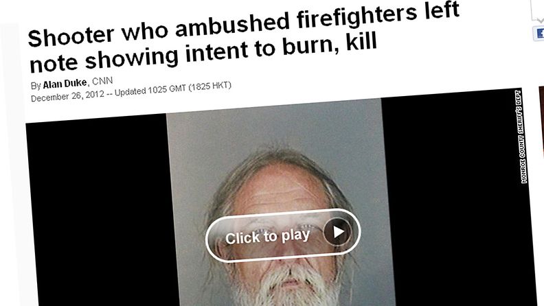 Yhdysvalloissa palomiehiä surmannut 62-vuotias mies oli jättänyut aikeistaan kirjeen. Kuvakaappaus CNN:n sivuilta.