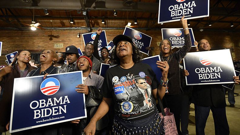 Obaman kannattajia vaalivalvojaisissa Atlantassa, Georgiassa