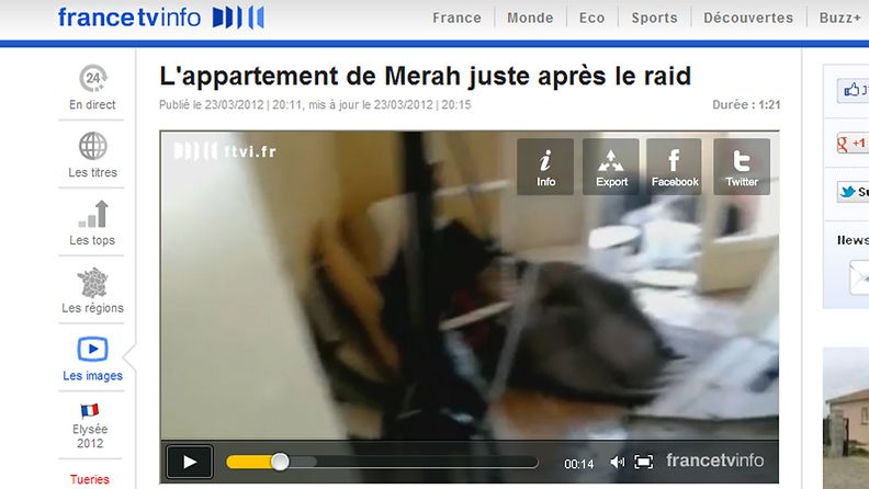 Kuvaa Ranskan sarjamurhaajan asunnosta. Kuvakaappaus Ranskan television nettisivuilta. 