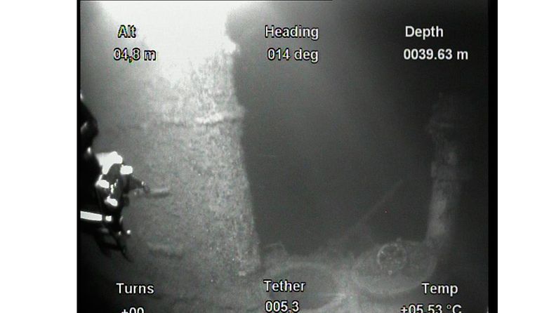 Ruotsin puolustusvoimien välittämä kuva sukellusveneen hylystä, joka löytyi Itämeren pohjasta.
