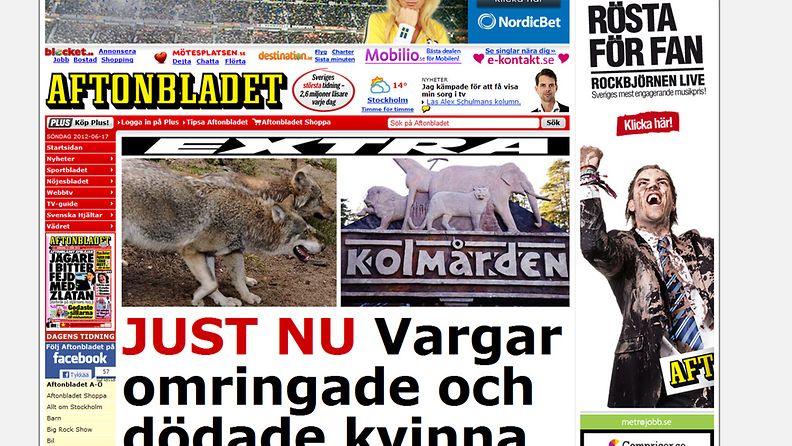 Susi tappoi eläintenhoitajan Ruotissa. Kuvakaappaus Aftonbladetin nettisivuilta.