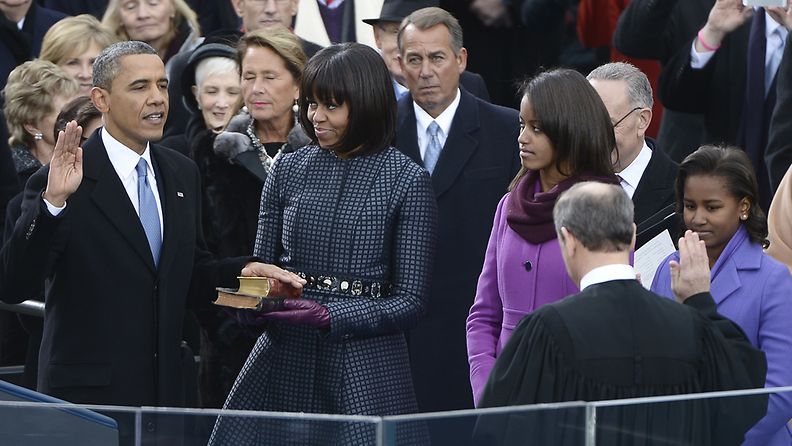 Barack Obama vannoi virkavalansa Washingtonissa 21.1.2013.