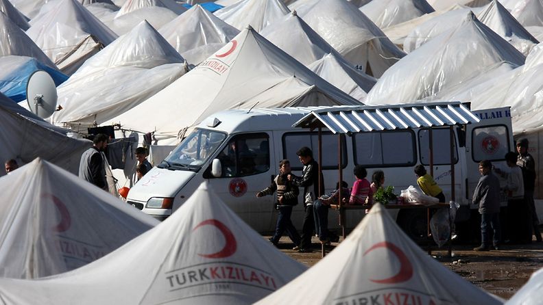 Syyrialaisten pakolaisleiri Turkin puolella rajaa Antakyassa.