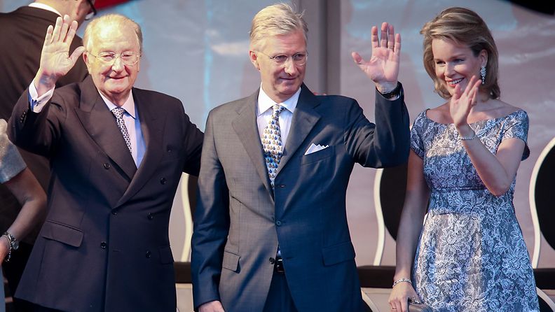 King Albert II of Belgium, Crown Prince Philippe of Belgium and Princess Mathilde of Belgium attend a National Ball in Brussels, Belgium, on the eve of the National Day celebrations, on Place du Jeu de Balle in Brussels Belgium, 20 July 2013. King Albert II of Belgium in an official act on 21 July will sign his abdication to leave the Belgian throne to his eldest son who will become King Philippe of Belgium. 