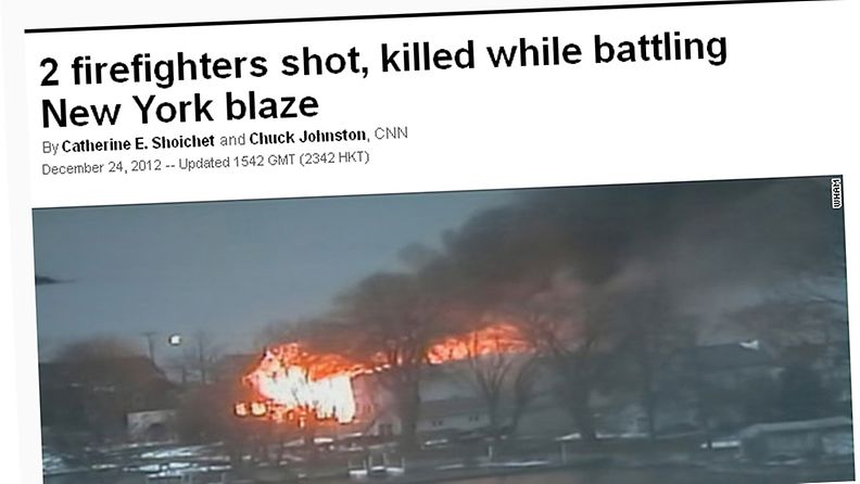 Paloa sammuttamaan saapuneita palomiehiä ammuttiin kuoliaaksi Yhdysvalloissa New Yorkissa. Kuvakaappaus CNN:N sivustolta.