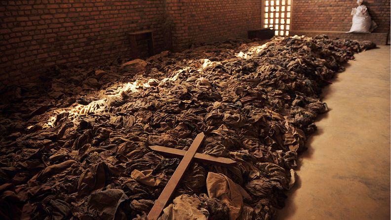 Nyamatan kansanmurhan muistomerkki. Nyamatan katolinen kirkko 17. syyskuuta 2009. Kyseisen kirkon ympäristössä surmattiin noin 40000 ihmistä Ruandan kansanmurhassa. 
