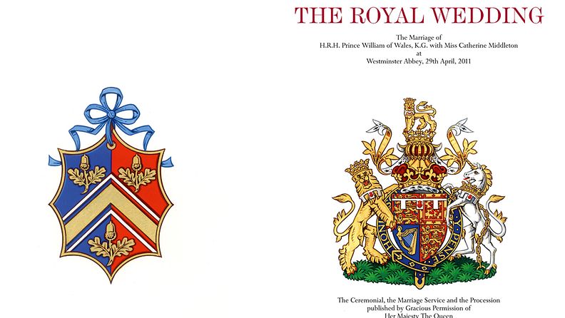 Kuninkaallisen hääohjelman kantta koristaa prinssi Williamin vaakuna. Kuva: EPA